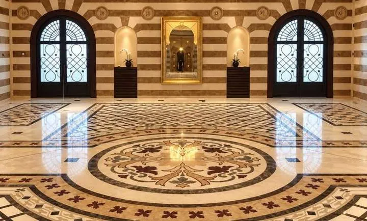 Al Rayyan Palace interior in Aley with marble floor and arched windows