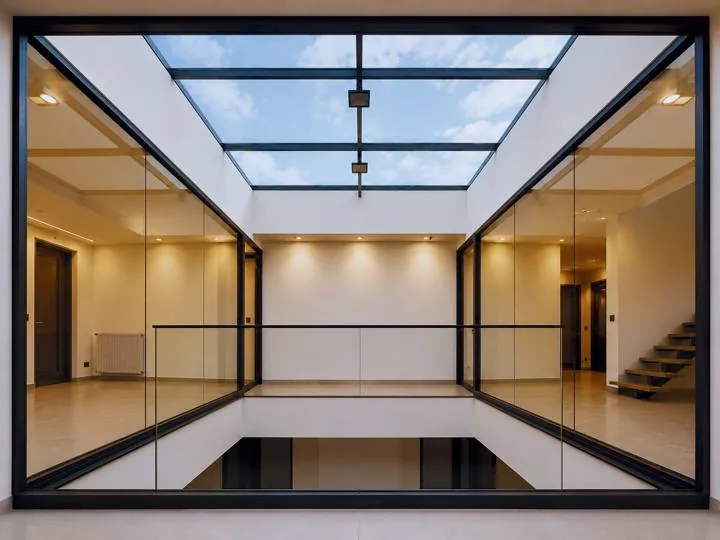 Aluminium-framed glass partitions around an atrium at a mall in Dbayeh
